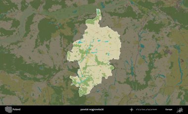 Wagrowiecki İlçesi. Polonya 'nın idari alanı karanlık bir OpenStreetMap İnsani Haritası' na vurgulandı ve özetlendi