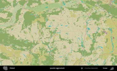 Wagrowiecki İlçesi. Bir OpenStreetMap İnsani Haritası üzerinde Polonya 'nın idari alanı