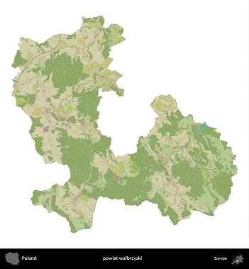 Walbrzyski ilçesi. Polonya idari bölgesi bir OpenStreetMap İnsani Haritası haritasında beyaza izole edildi