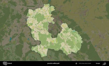 Walbrzyski ilçesi. Polonya 'nın idari alanı karanlık bir OpenStreetMap İnsani Haritası' na vurgulandı ve özetlendi