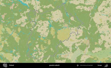 Walecki İlçesi. Polonya 'nın idari alanı bir OpenStreetMap İnsani Harita stil haritasında özetlendi