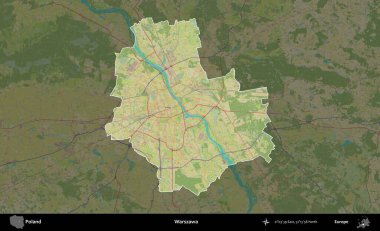 Warszawa 'da. Polonya 'nın idari alanı karanlık bir OpenStreetMap İnsani Haritası' na vurgulandı ve özetlendi