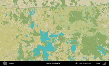 Wegorzewski İlçesi. Bir OpenStreetMap İnsani Haritası üzerinde Polonya 'nın idari alanı