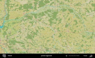 Wegrowski İlçesi. Bir OpenStreetMap İnsani Haritası üzerinde Polonya 'nın idari alanı