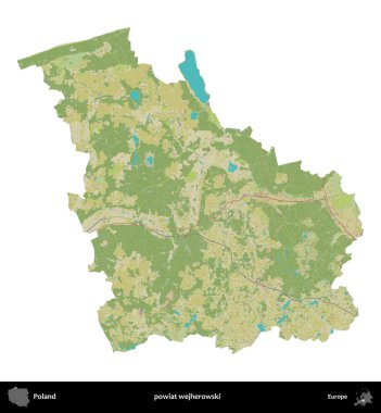 Wejherowski İlçesi. Polonya idari bölgesi bir OpenStreetMap İnsani Haritası haritasında beyaza izole edildi