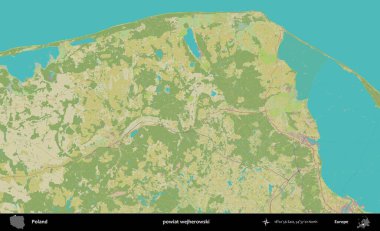 Wejherowski İlçesi. Bir OpenStreetMap İnsani Haritası üzerinde Polonya 'nın idari alanı