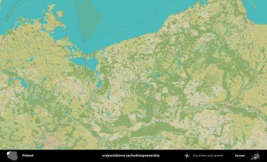 Zachodniopomorskie Eyaleti. Bir OpenStreetMap İnsani Haritası üzerinde Polonya 'nın idari alanı