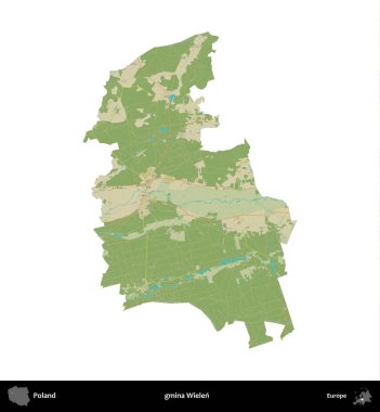 Wielen Komünü. Polonya idari bölgesi bir OpenStreetMap İnsani Haritası haritasında beyaza izole edildi