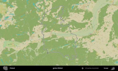 Wielen Komünü. Polonya 'nın idari alanı bir OpenStreetMap İnsani Harita stil haritasında özetlendi