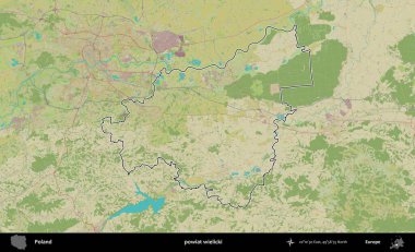 Wielicki İlçesi. Polonya 'nın idari alanı bir OpenStreetMap İnsani Harita stil haritasında özetlendi