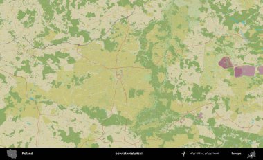 Wielunski İlçesi. Bir OpenStreetMap İnsani Haritası üzerinde Polonya 'nın idari alanı