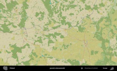 Wieruszowski İlçesi. Bir OpenStreetMap İnsani Haritası üzerinde Polonya 'nın idari alanı