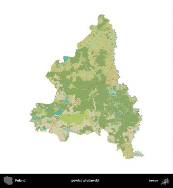Wlodawski İlçesi. Polonya idari bölgesi bir OpenStreetMap İnsani Haritası haritasında beyaza izole edildi