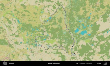 Wlodawski İlçesi. Polonya 'nın idari alanı bir OpenStreetMap İnsani Harita stil haritasında özetlendi