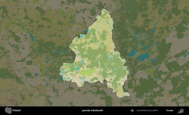 Wlodawski İlçesi. Polonya 'nın idari alanı karanlık bir OpenStreetMap İnsani Haritası' na vurgulandı ve özetlendi