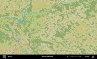 Wolominski İlçesi. Bir OpenStreetMap İnsani Haritası üzerinde Polonya 'nın idari alanı