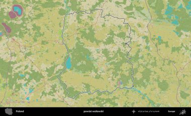 Wolowski İlçesi. Polonya 'nın idari alanı bir OpenStreetMap İnsani Harita stil haritasında özetlendi