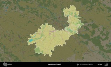 Wroclawski İlçesi. Polonya 'nın idari alanı karanlık bir OpenStreetMap İnsani Haritası' na vurgulandı ve özetlendi