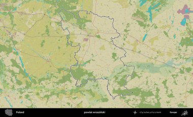 Wrzesinski İlçesi. Polonya 'nın idari alanı bir OpenStreetMap İnsani Harita stil haritasında özetlendi