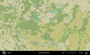 Wschowski İlçesi. Polonya 'nın idari alanı bir OpenStreetMap İnsani Harita stil haritasında özetlendi