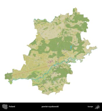 Wyszkowski İlçesi. Polonya idari bölgesi bir OpenStreetMap İnsani Haritası haritasında beyaza izole edildi