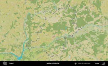 Wyszkowski İlçesi. Polonya 'nın idari alanı bir OpenStreetMap İnsani Harita stil haritasında özetlendi