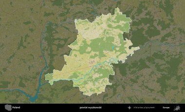 Wyszkowski İlçesi. Polonya 'nın idari alanı karanlık bir OpenStreetMap İnsani Haritası' na vurgulandı ve özetlendi