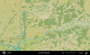 Wyszkowski İlçesi. Bir OpenStreetMap İnsani Haritası üzerinde Polonya 'nın idari alanı