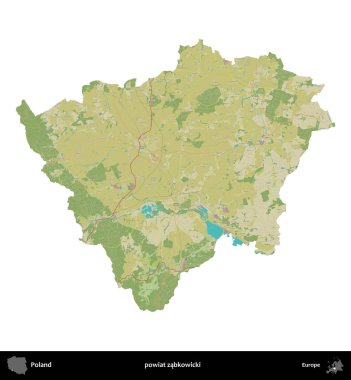 Zabkowicki ilçesi. Polonya idari bölgesi bir OpenStreetMap İnsani Haritası haritasında beyaza izole edildi