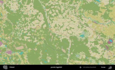 Zaganski İlçesi. Bir OpenStreetMap İnsani Haritası üzerinde Polonya 'nın idari alanı