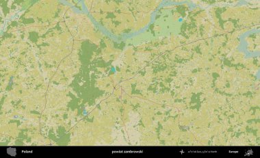 Zambrowski İlçesi. Bir OpenStreetMap İnsani Haritası üzerinde Polonya 'nın idari alanı