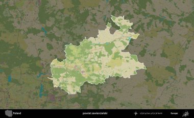 Zawiercianski İlçesi. Polonya 'nın idari alanı karanlık bir OpenStreetMap İnsani Haritası' na vurgulandı ve özetlendi