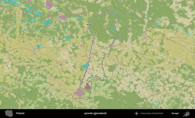 Zgorzelecki İlçesi. Polonya 'nın idari alanı bir OpenStreetMap İnsani Harita stil haritasında özetlendi