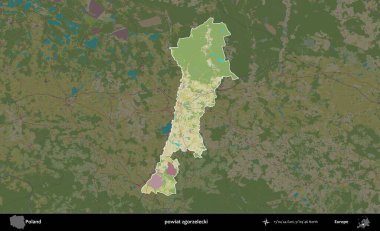 Zgorzelecki İlçesi. Polonya 'nın idari alanı karanlık bir OpenStreetMap İnsani Haritası' na vurgulandı ve özetlendi