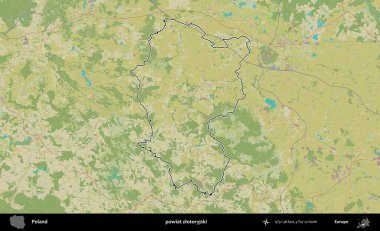Zlotoryjski İlçesi. Polonya 'nın idari alanı bir OpenStreetMap İnsani Harita stil haritasında özetlendi