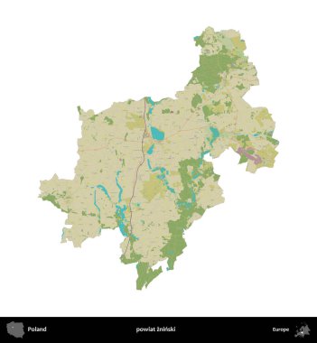 Zninski İlçesi. Polonya idari bölgesi bir OpenStreetMap İnsani Haritası haritasında beyaza izole edildi