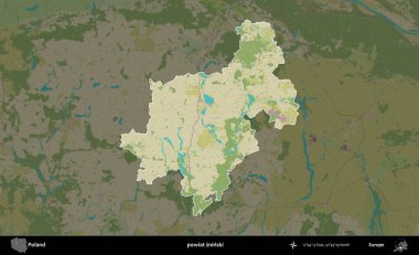 Zninski İlçesi. Polonya 'nın idari alanı karanlık bir OpenStreetMap İnsani Haritası' na vurgulandı ve özetlendi