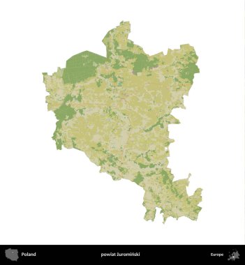 Zurominski İlçesi. Polonya idari bölgesi bir OpenStreetMap İnsani Haritası haritasında beyaza izole edildi