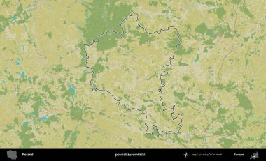 Zurominski İlçesi. Polonya 'nın idari alanı bir OpenStreetMap İnsani Harita stil haritasında özetlendi