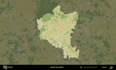 Zurominski İlçesi. Polonya 'nın idari alanı karanlık bir OpenStreetMap İnsani Haritası' na vurgulandı ve özetlendi