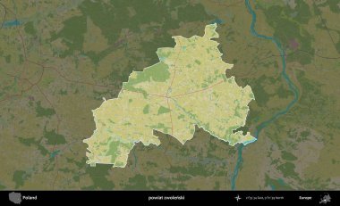 Zwolenski İlçesi. Polonya 'nın idari alanı karanlık bir OpenStreetMap İnsani Haritası' na vurgulandı ve özetlendi