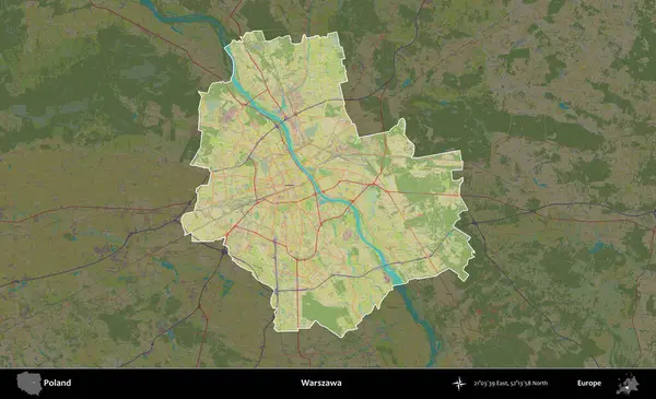 Warszawa 'da. Polonya 'nın idari alanı karanlık bir OpenStreetMap İnsani Haritası' na vurgulandı ve özetlendi