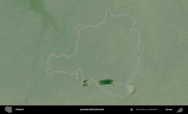 Belchatowski ilçesi. Polonya 'nın idari bölgesi renkli bir yükseklik haritasında özetlendi