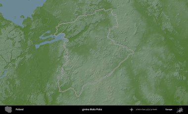 Biala Piska Komünü. Polonya 'nın idari bölgesi renkli bir yükseklik haritasında özetlendi