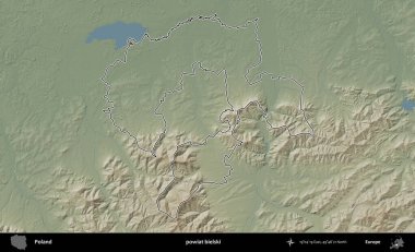 Bielski İlçesi. Polonya 'nın idari bölgesi renkli bir yükseklik haritasında özetlendi