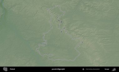 Bilgorajski İlçesi. Polonya 'nın idari bölgesi renkli bir yükseklik haritasında özetlendi