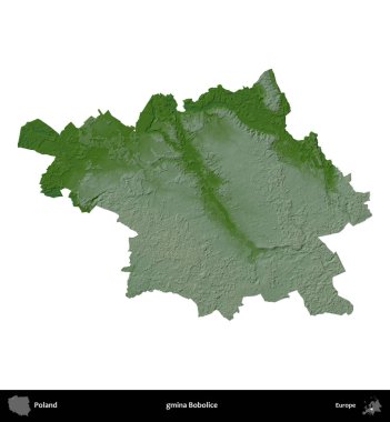 Bobolice Komünü. Polonya 'nın idari bölgesi renkli bir yükseklik haritasında beyaza izole edildi