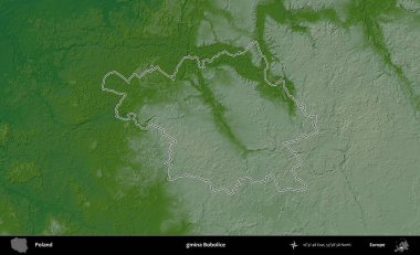 Bobolice Komünü. Polonya 'nın idari bölgesi renkli bir yükseklik haritasında özetlendi