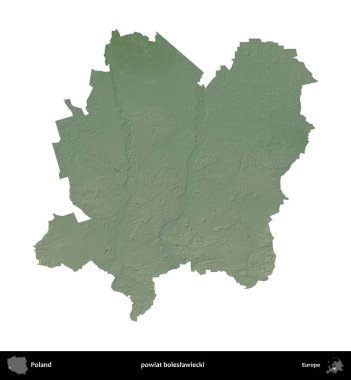 Boleslawiecki İlçesi. Polonya 'nın idari bölgesi renkli bir yükseklik haritasında beyaza izole edildi