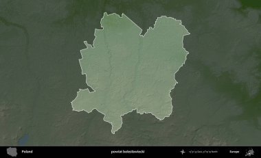 Boleslawiecki İlçesi. Polonya 'nın idari bölgesi koyu renkli bir yükseklik haritasına vurgulandı ve özetlendi